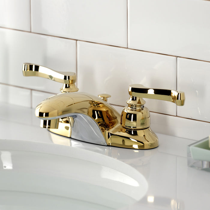 Royale KB8622FL Double-Handle 3-Hole Deck Mount 4-Inch Centerset Bathroom Faucet with Pop-Up Drain, Polished Brass