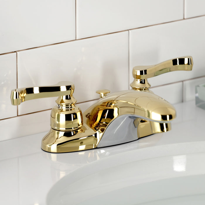 Royale KB8622FL Double-Handle 3-Hole Deck Mount 4-Inch Centerset Bathroom Faucet with Pop-Up Drain, Polished Brass