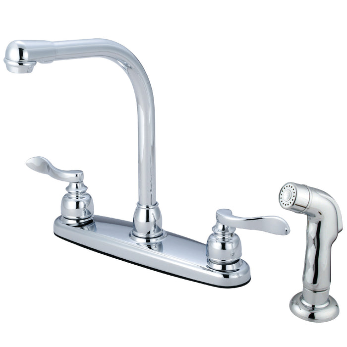 NuWave French KB8751NFLSP Two-Handle 4-Hole 8" Centerset Kitchen Faucet with Side Sprayer, Polished Chrome