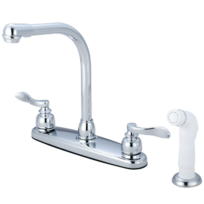 NuWave French KB8751NFL Two-Handle 4-Hole 8" Centerset Kitchen Faucet with Side Sprayer, Polished Chrome