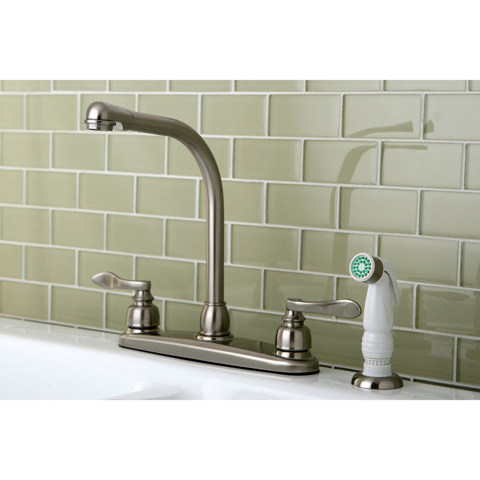 NuWave French KB8758NFL Two-Handle 4-Hole 8" Centerset Kitchen Faucet with Side Sprayer, Brushed Nickel