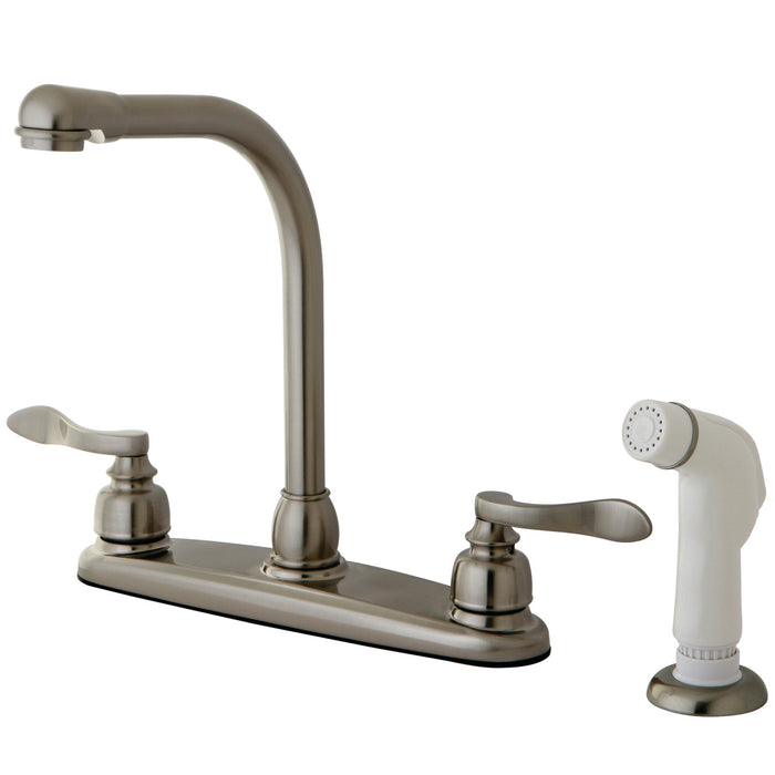 NuWave French KB8758NFL Two-Handle 4-Hole 8" Centerset Kitchen Faucet with Side Sprayer, Brushed Nickel