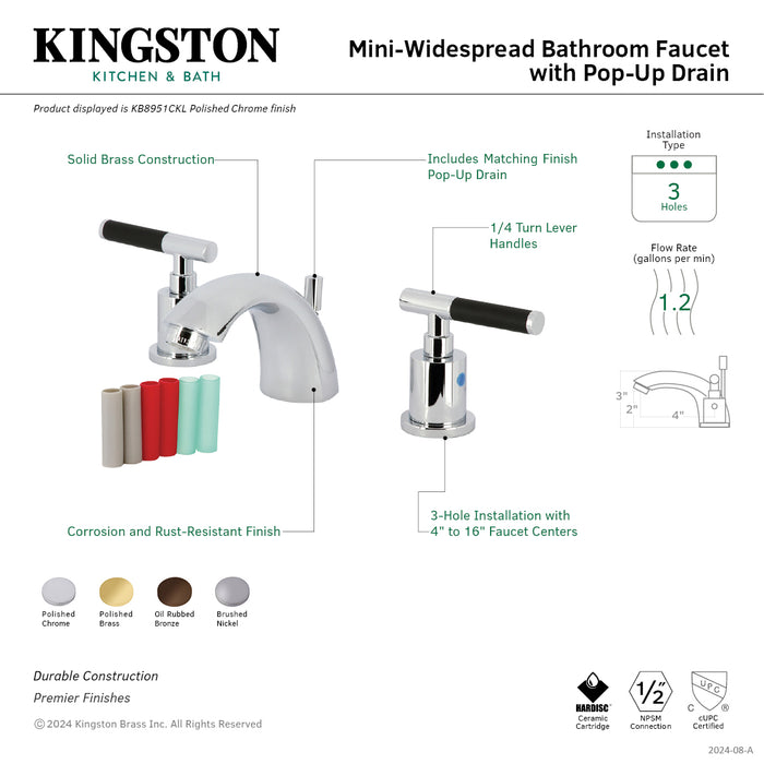 Kaiser KB8951CKL Two-Handle 3-Hole Deck Mount Mini-Widespread Bathroom Faucet with Pop-Up Drain, Polished Chrome