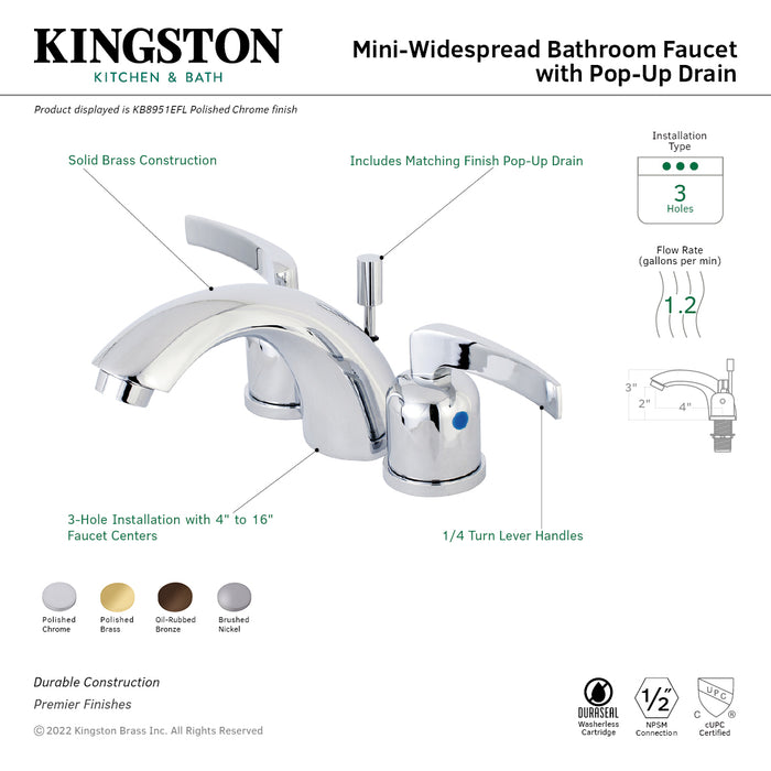 Centurion KB8951EFL Two-Handle 3-Hole Deck Mount Mini-Widespread Bathroom Faucet with Pop-Up Drain, Polished Chrome