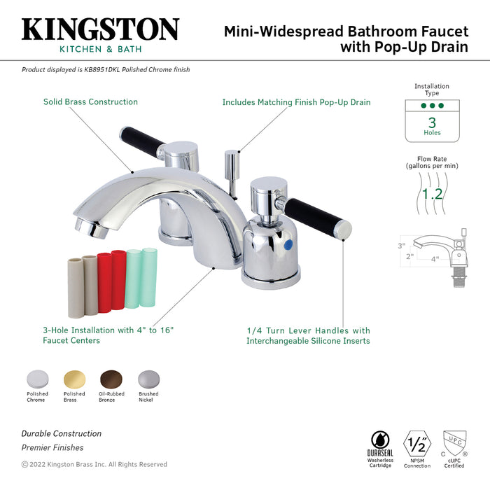 Kaiser KB8952DKL Two-Handle 3-Hole Deck Mount Mini-Widespread Bathroom Faucet with Pop-Up Drain, Polished Brass