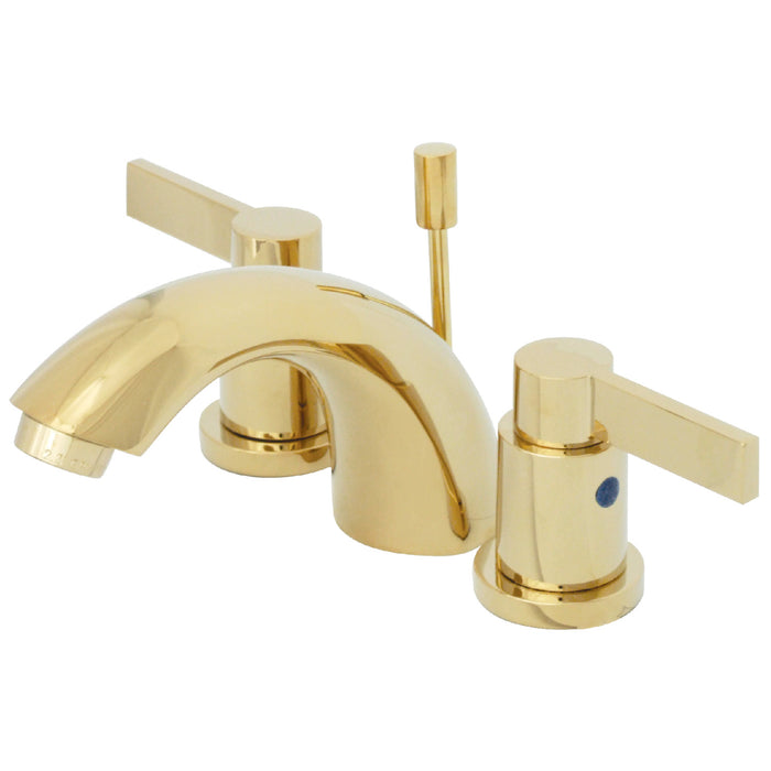 NuvoFusion KB8952NDL Two-Handle 3-Hole Deck Mount Mini-Widespread Bathroom Faucet with Pop-Up Drain, Polished Brass