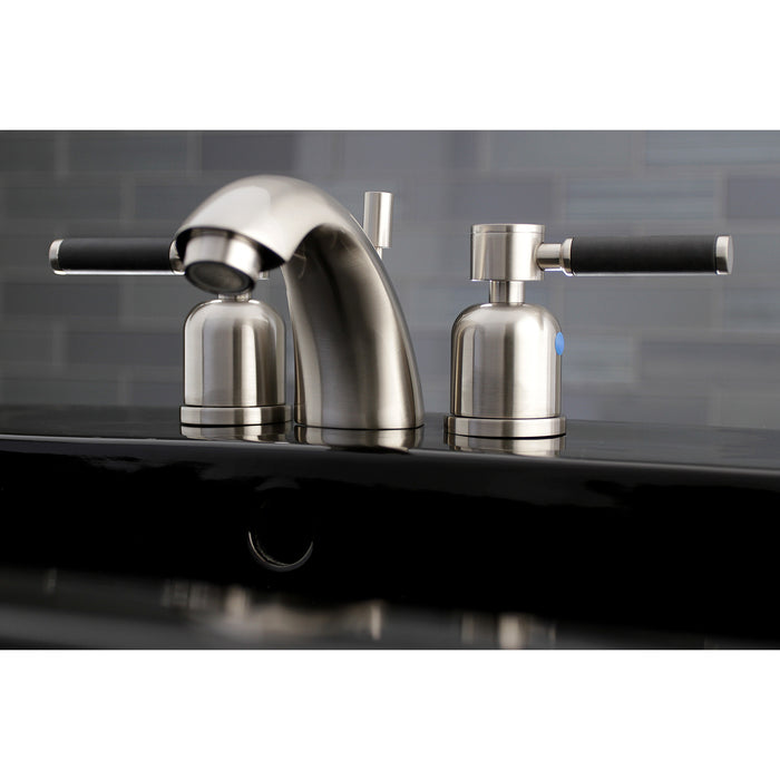 Kaiser KB8958DKL Two-Handle 3-Hole Deck Mount Mini-Widespread Bathroom Faucet with Pop-Up Drain, Brushed Nickel