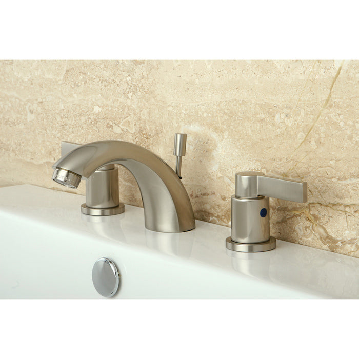 NuvoFusion KB8958NDL Two-Handle 3-Hole Deck Mount Mini-Widespread Bathroom Faucet with Pop-Up Drain, Brushed Nickel