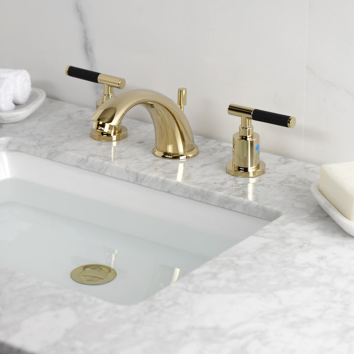 Kaiser KB8962CKL Two-Handle 3-Hole Deck Mount Widespread Bathroom Faucet with Retail Pop-Up Drain, Polished Brass