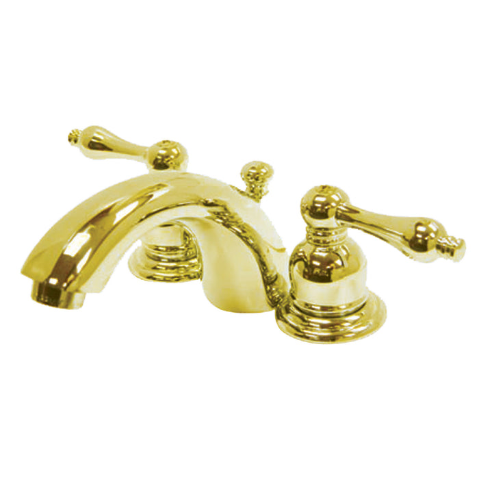 Victorian KB942AL Two-Handle 3-Hole Deck Mount Mini-Widespread Bathroom Faucet with Pop-Up Drain, Polished Brass