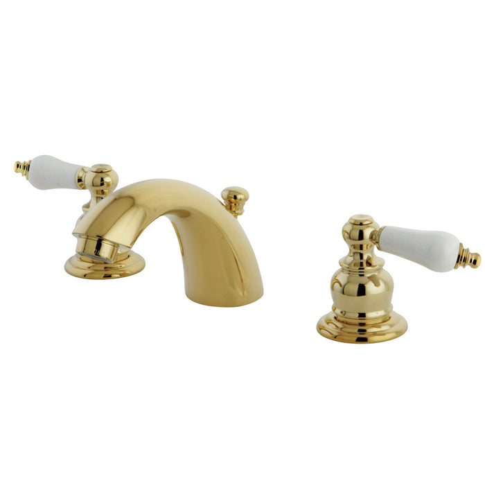 Victorian KB942B Two-Handle 3-Hole Deck Mount Mini-Widespread Bathroom Faucet with Pop-Up Drain, Polished Brass