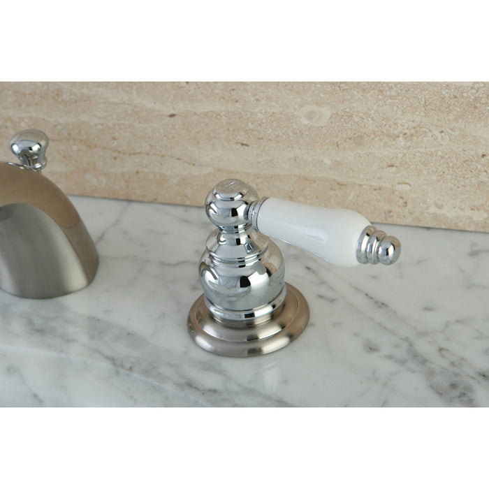 Victorian KB947B Two-Handle 3-Hole Deck Mount Mini-Widespread Bathroom Faucet with Pop-Up Drain, Brushed Nickel/Polished Chrome