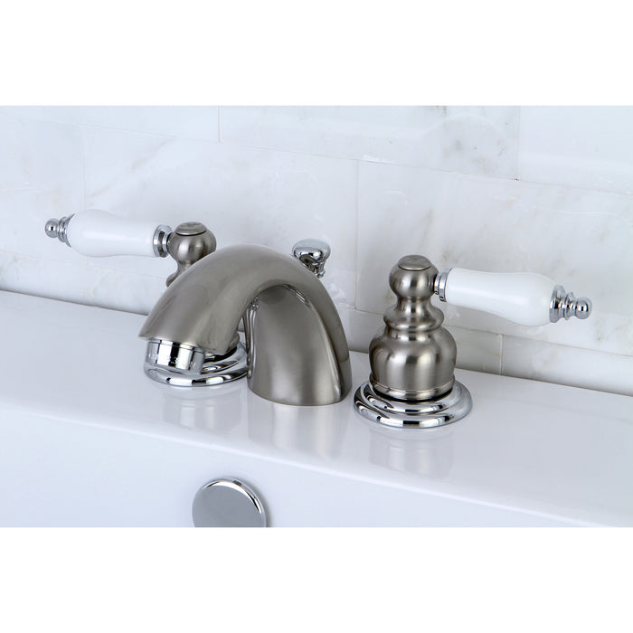 Victorian KB947B Two-Handle 3-Hole Deck Mount Mini-Widespread Bathroom Faucet with Pop-Up Drain, Brushed Nickel/Polished Chrome