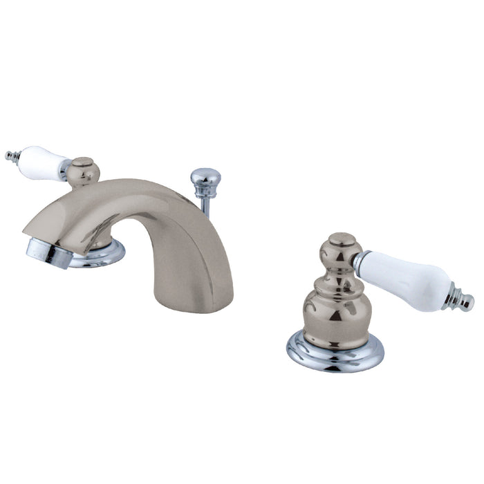 Victorian KB947B Two-Handle 3-Hole Deck Mount Mini-Widespread Bathroom Faucet with Pop-Up Drain, Brushed Nickel/Polished Chrome