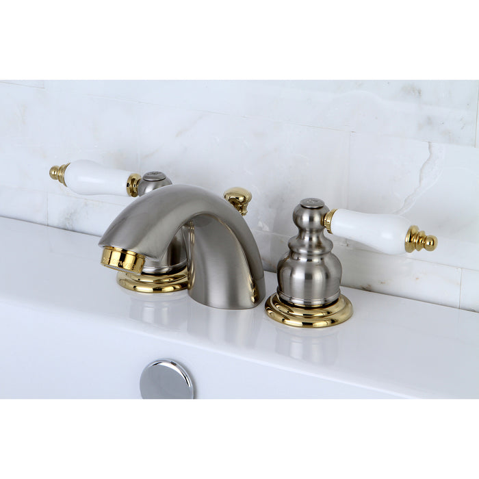 Victorian KB949B Two-Handle 3-Hole Deck Mount Mini-Widespread Bathroom Faucet with Pop-Up Drain, Brushed Nickel/Polished Brass