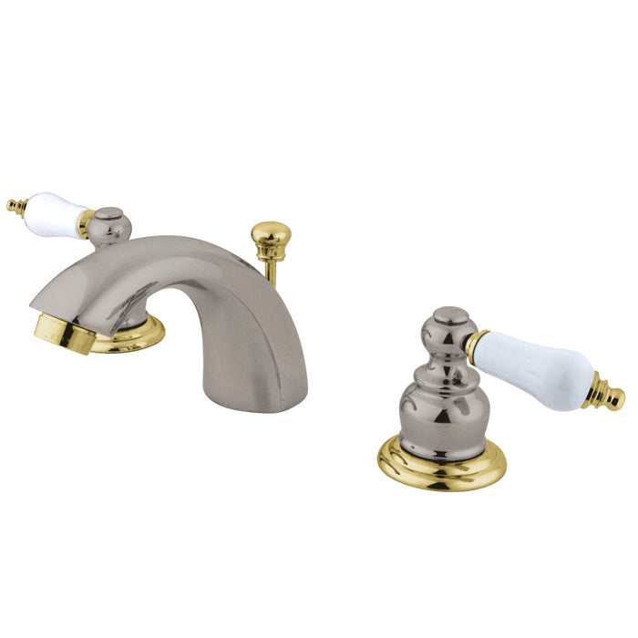 Victorian KB949B Two-Handle 3-Hole Deck Mount Mini-Widespread Bathroom Faucet with Pop-Up Drain, Brushed Nickel/Polished Brass