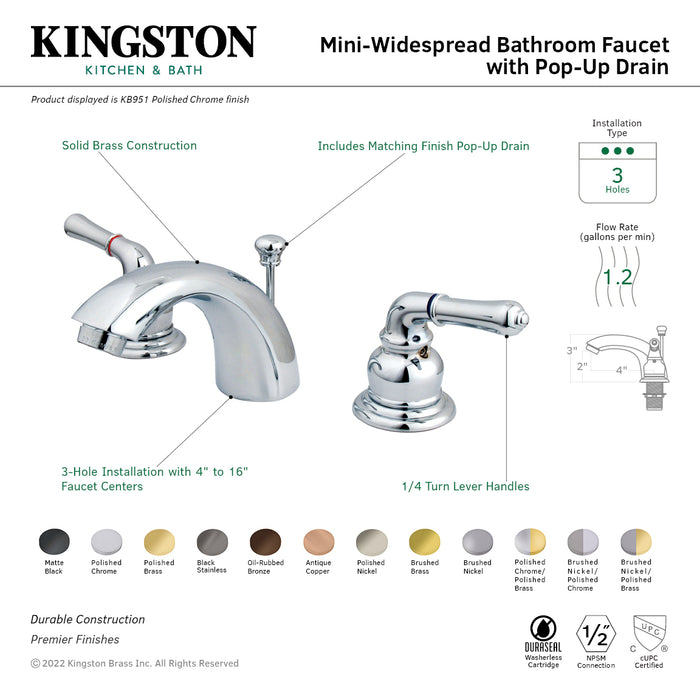 Magellan KB950 Two-Handle 3-Hole Deck Mount Mini-Widespread Bathroom Faucet with Pop-Up Drain, Matte Black