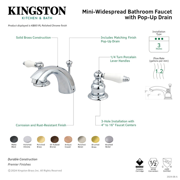 Victorian KB950PL Two-Handle 3-Hole Deck Mount Mini-Widespread Bathroom Faucet with Pop-Up Drain, Matte Black