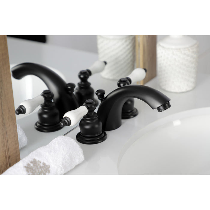 Victorian KB950PL Two-Handle 3-Hole Deck Mount Mini-Widespread Bathroom Faucet with Pop-Up Drain, Matte Black