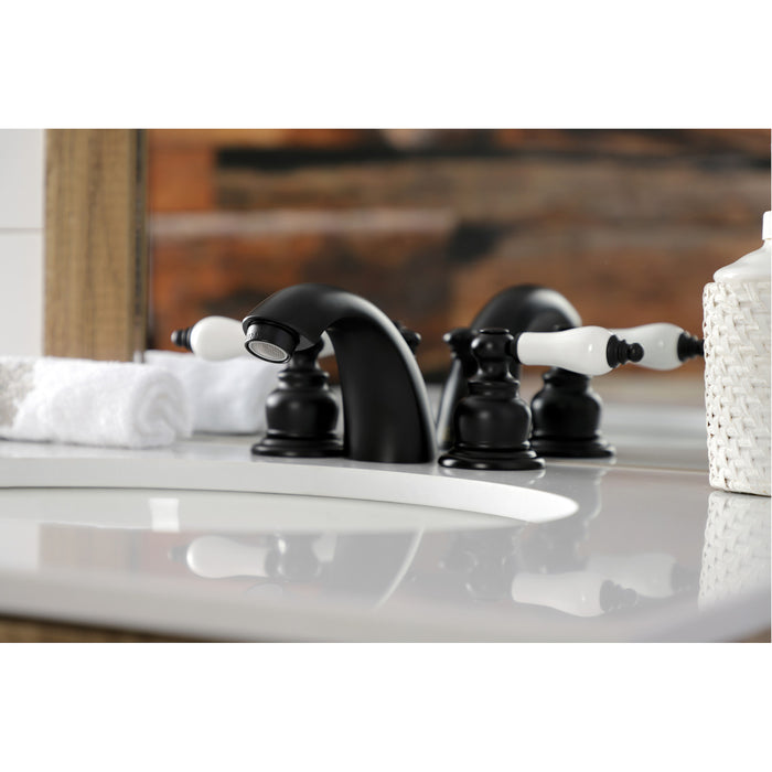 Victorian KB950PL Two-Handle 3-Hole Deck Mount Mini-Widespread Bathroom Faucet with Pop-Up Drain, Matte Black