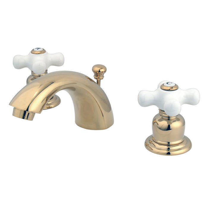 Victorian KB952PX Two-Handle 3-Hole Deck Mount Mini-Widespread Bathroom Faucet with Pop-Up Drain, Polished Brass