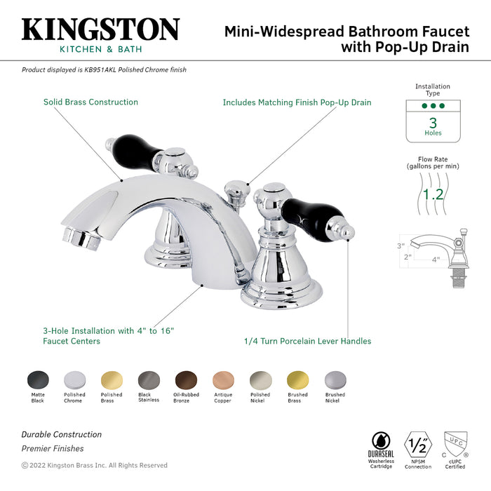 Duchess KB955AKL Two-Handle 3-Hole Deck Mount Mini-Widespread Bathroom Faucet with Pop-Up Drain, Oil Rubbed Bronze