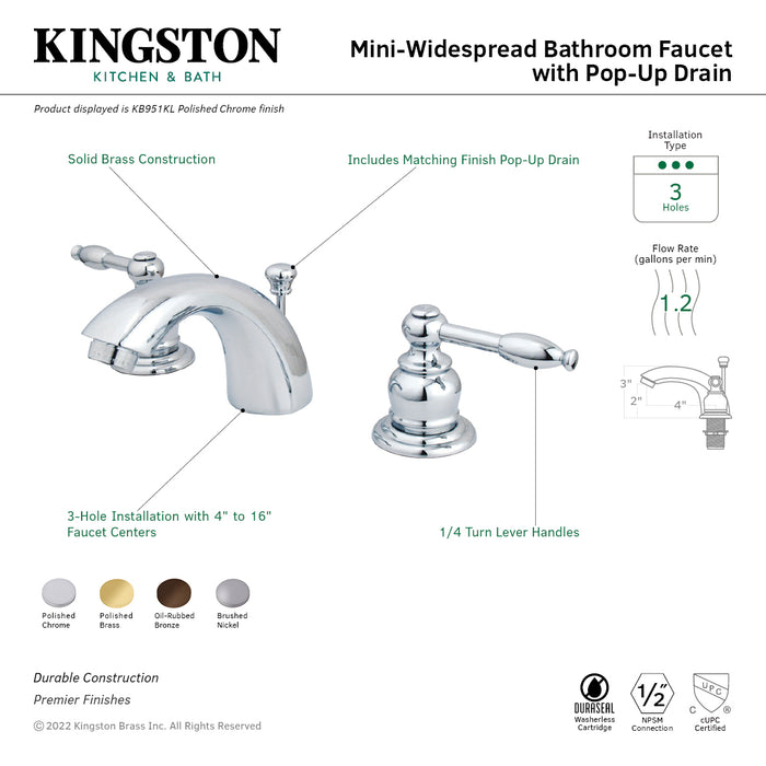 Knight KB955KL Two-Handle 3-Hole Deck Mount Mini-Widespread Bathroom Faucet with Pop-Up Drain, Oil Rubbed Bronze