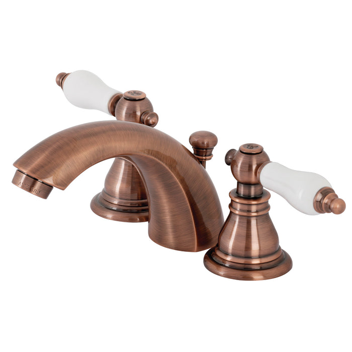 American Patriot KB956APL Two-Handle 3-Hole Deck Mount Mini-Widespread Bathroom Faucet with Pop-Up Drain, Antique Copper