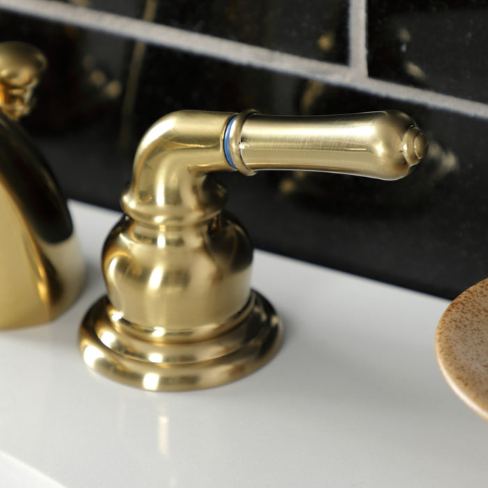 Magellan KB957SB Two-Handle 3-Hole Deck Mount Mini-Widespread Bathroom Faucet with Pop-Up Drain, Brushed Brass