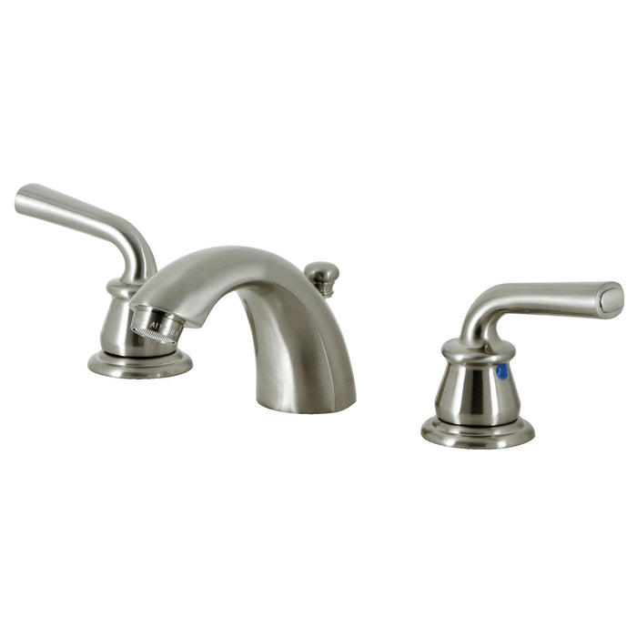 Restoration KB958RXL Two-Handle 3-Hole Deck Mount Mini-Widespread Bathroom Faucet with Pop-Up Drain, Brushed Nickel