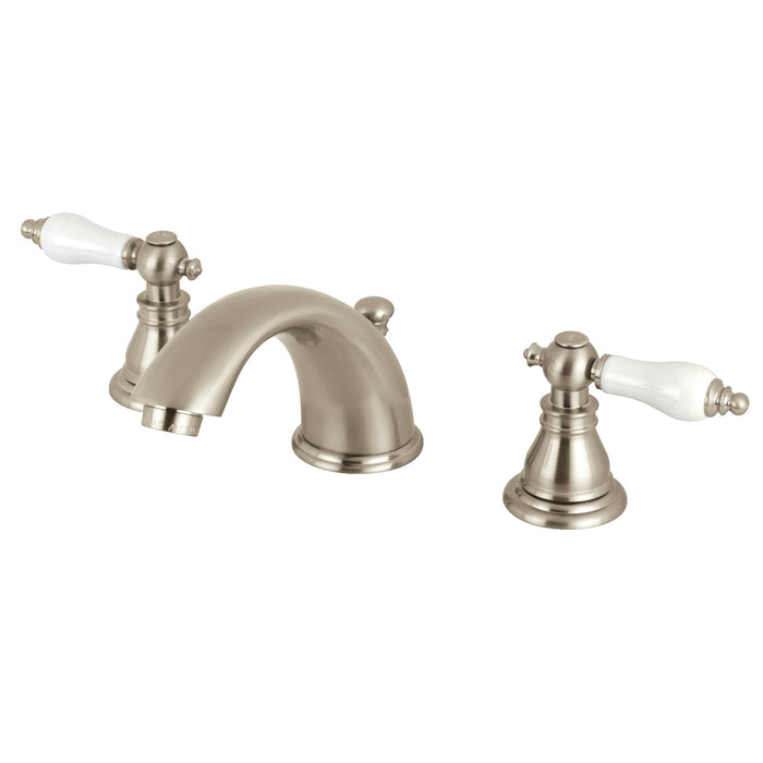 American Patriot KB968APL Two-Handle 3-Hole Deck Mount Widespread Bathroom Faucet with Retail Pop-Up Drain, Brushed Nickel