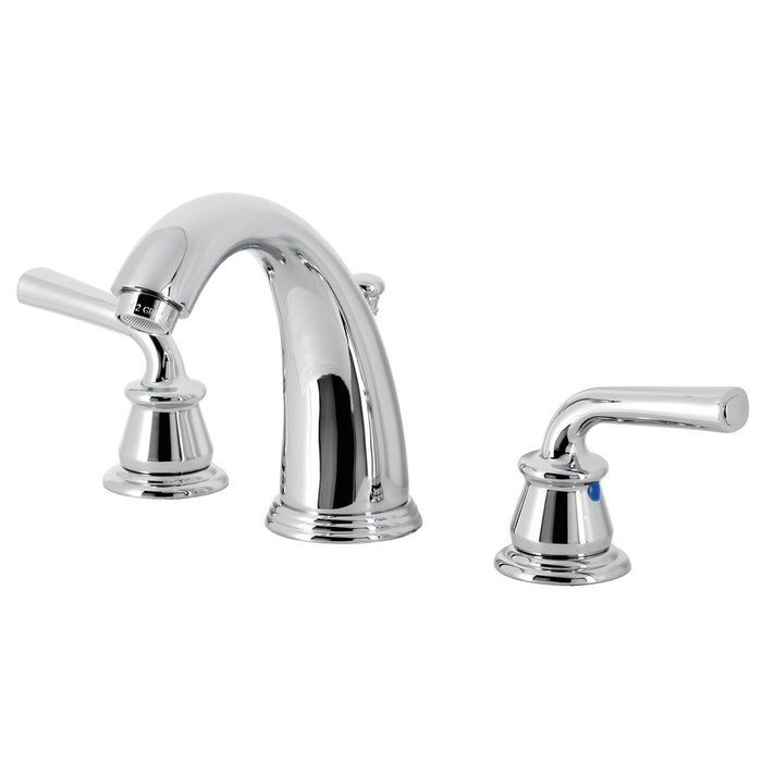 Restoration KB981RXL Two-Handle 3-Hole Deck Mount Widespread Bathroom Faucet with Retail Pop-Up Drain, Polished Chrome