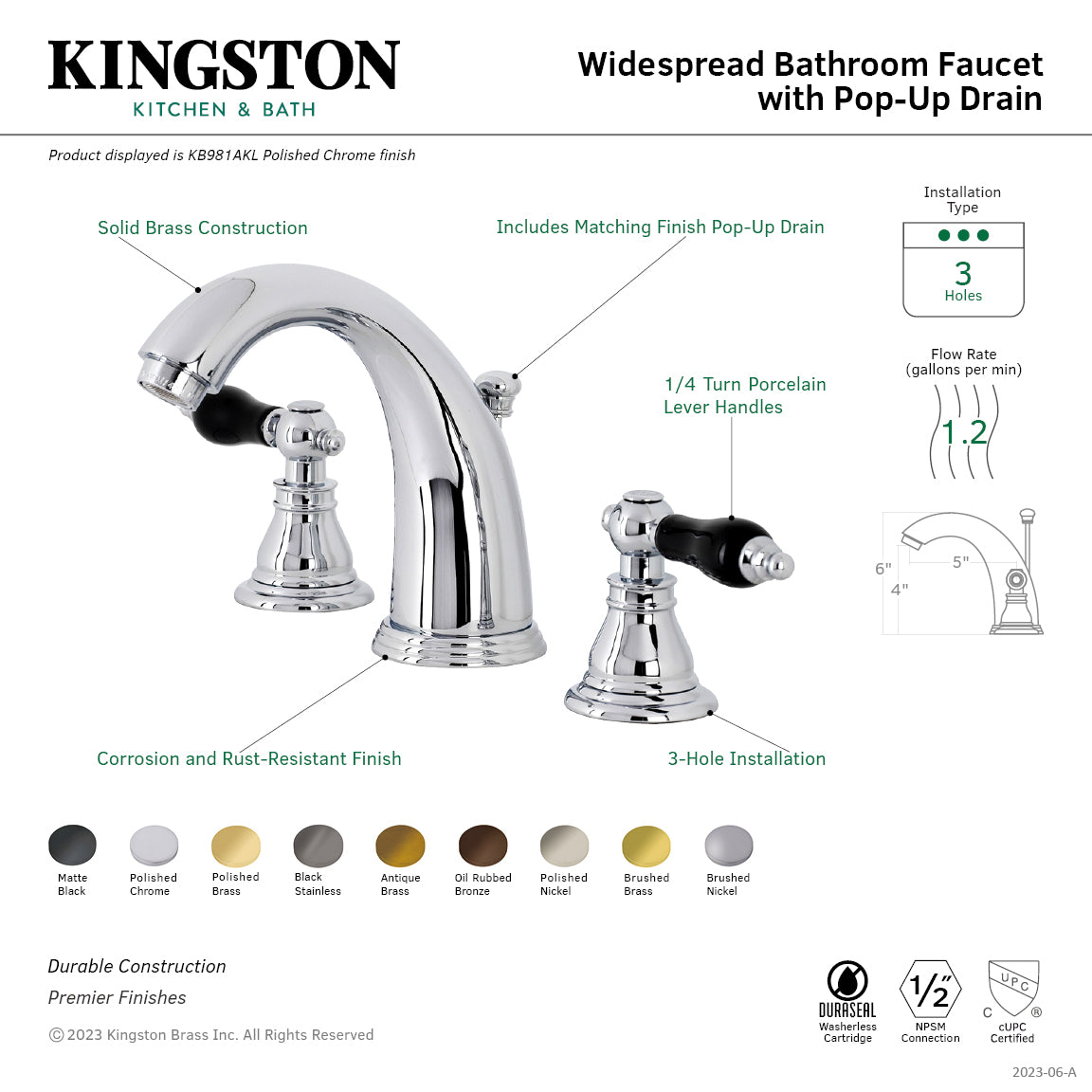 Kingston Brass Duchess KB983AKLAB Two-Handle 3-Hole Deck Mount