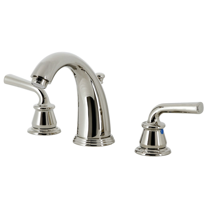 Restoration KB986RXLPN Two-Handle 3-Hole Deck Mount Widespread Bathroom Faucet with Retail Pop-Up Drain, Polished Nickel