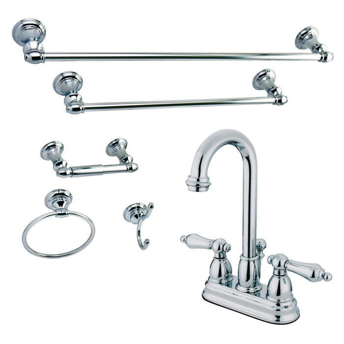 KBK3611AL Double-Handle 3-Hole Deck Mount 4-Inch Centerset Bathroom Faucet with 5-Piece Bathroom Accessories Kit, Polished Chrome