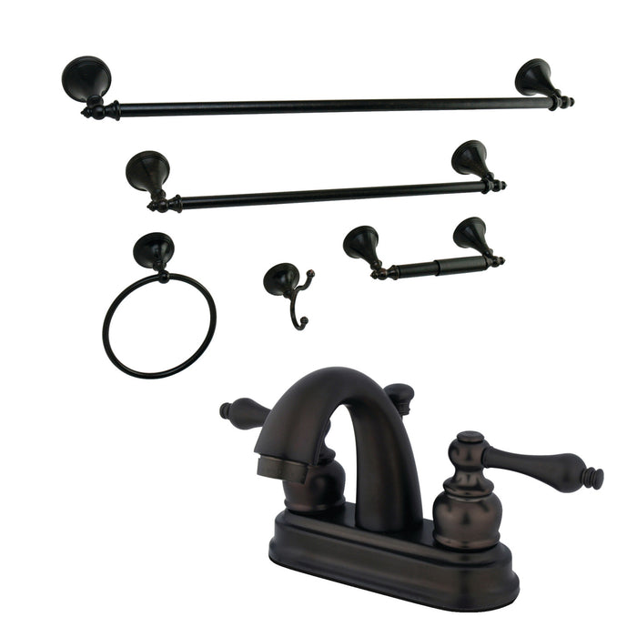 KBK5615AL Double-Handle 3-Hole Deck Mount 4-Inch Centerset Bathroom Faucet with 5-Piece Bathroom Accessories Kit, Oil Rubbed Bronze