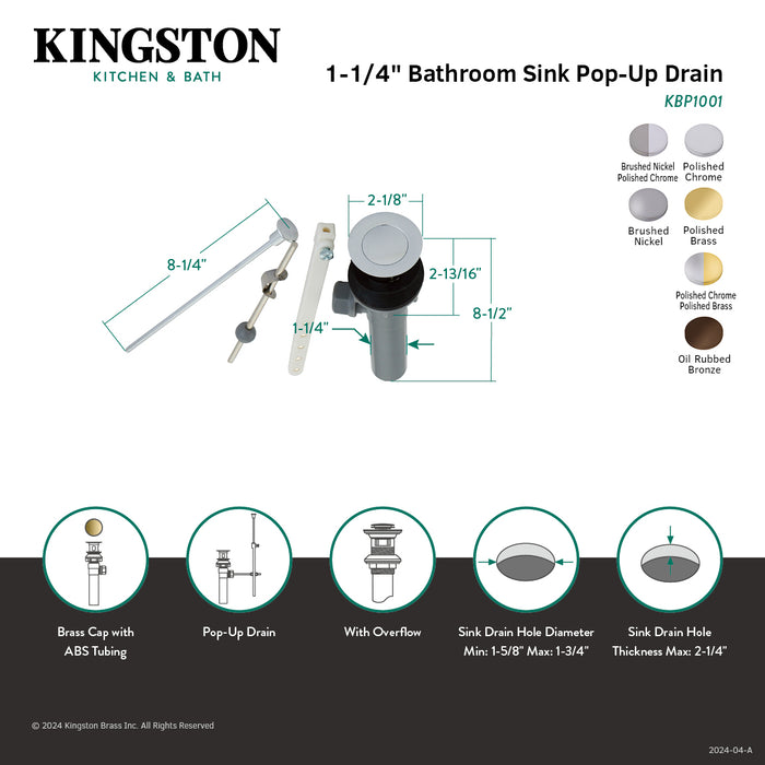 KBP1008 Plastic Pop-Up Bathroom Sink Drain with Overflow, Brushed Nickel