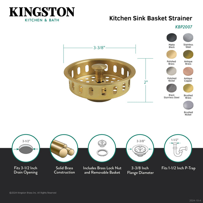 Made to Match KBP2007 3-1/2 Inch Kitchen Sink Basket Strainer Only, Brushed Brass