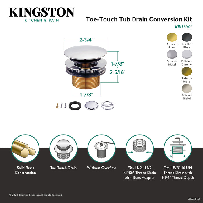 Eugene KBU2006 Toe Touch Tub Drain Conversion Kit, Polished Nickel