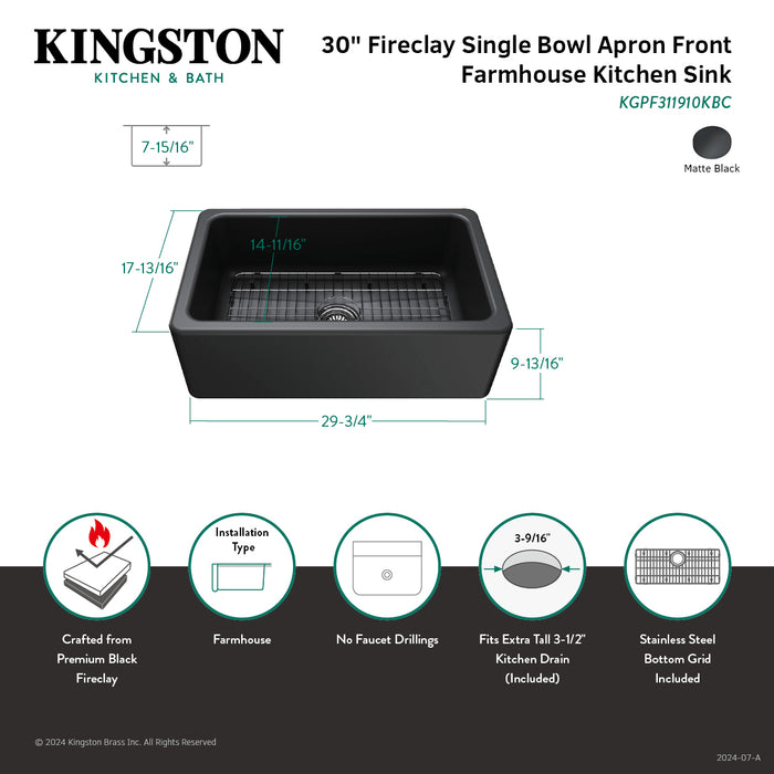 Traditional KGPF311910KBC 30-Inch Fireclay Farmhouse Kitchen Sink, Matte Black