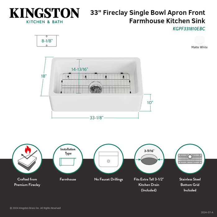 Traditional KGPF331810EBC 33-Inch Fireclay Farmhouse Kitchen Sink, Matte White