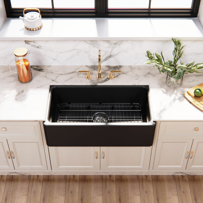 Traditional KGPF331810KBC 33-Inch Fireclay Farmhouse Kitchen Sink, Matte Black