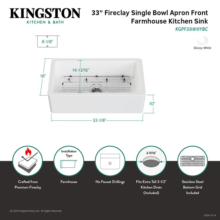 Traditional KGPF331810YBC 33-Inch Fireclay Farmhouse Kitchen Sink, Glossy White