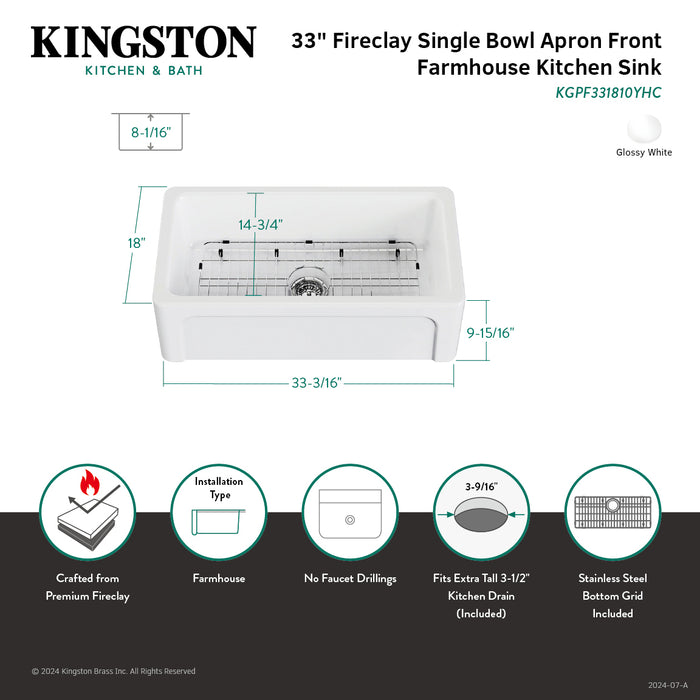 Traditional KGPF331810YHC 33-Inch Fireclay Farmhouse Kitchen Sink, Glossy White