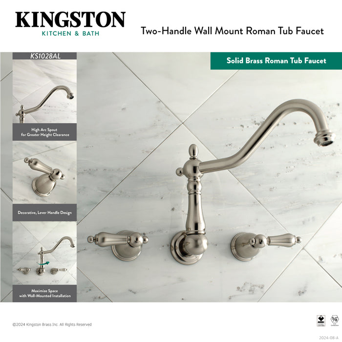 Heritage KS1020AL Two-Handle 3-Hole Wall Mount Roman Tub Faucet, Matte Black