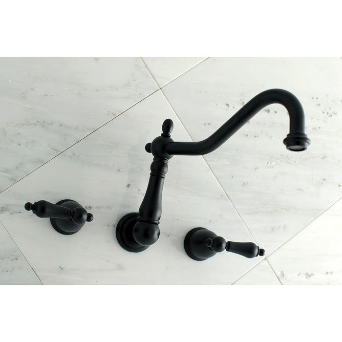 Heritage KS1020AL Two-Handle 3-Hole Wall Mount Roman Tub Faucet, Matte Black