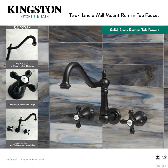 Heritage KS1020AX Two-Handle 3-Hole Wall Mount Roman Tub Faucet, Matte Black