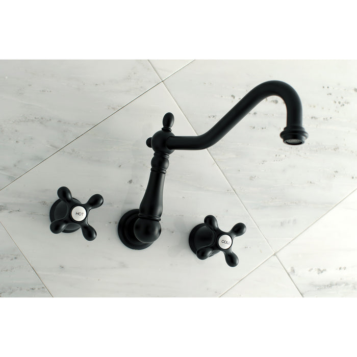 Heritage KS1020AX Two-Handle 3-Hole Wall Mount Roman Tub Faucet, Matte Black