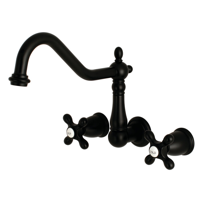 Heritage KS1020AX Two-Handle 3-Hole Wall Mount Roman Tub Faucet, Matte Black