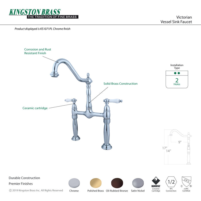 Victorian KS1071PL Two-Handle 2-Hole Deck Mount Bridge Vessel Faucet, Polished Chrome